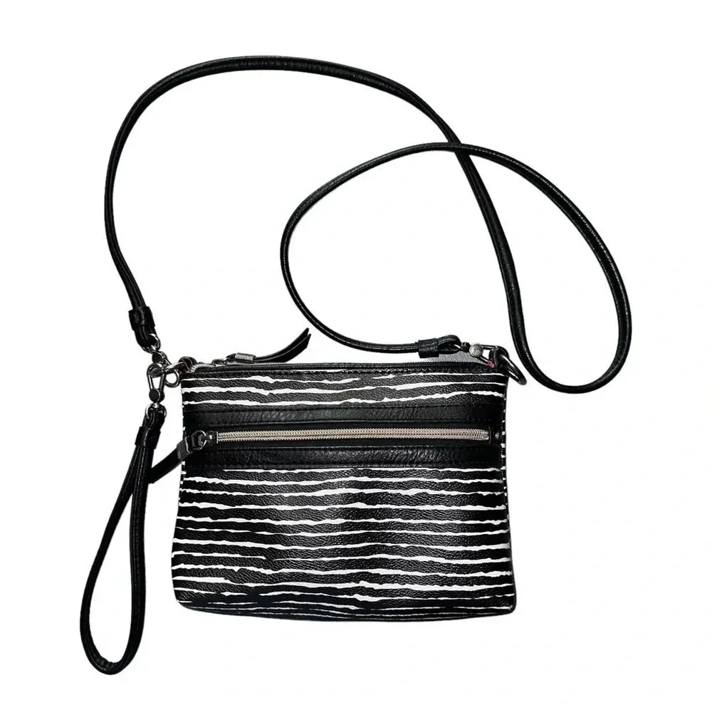 The Sak Crossbody Bag Small Black White Striped Wristlet Convertible Casual‎